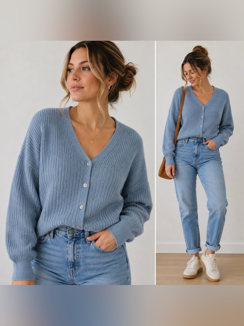 Downeast Cardigan Sweater Womens M Blue Alpaca Wool Blend Ribbed Button Front
